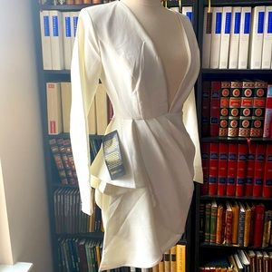 Bebe deep V side ruffle dress ivory white XS 2